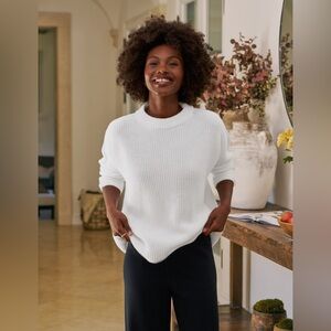 Frank & Eileen Montecito White Cotton Pullover Sweater S
